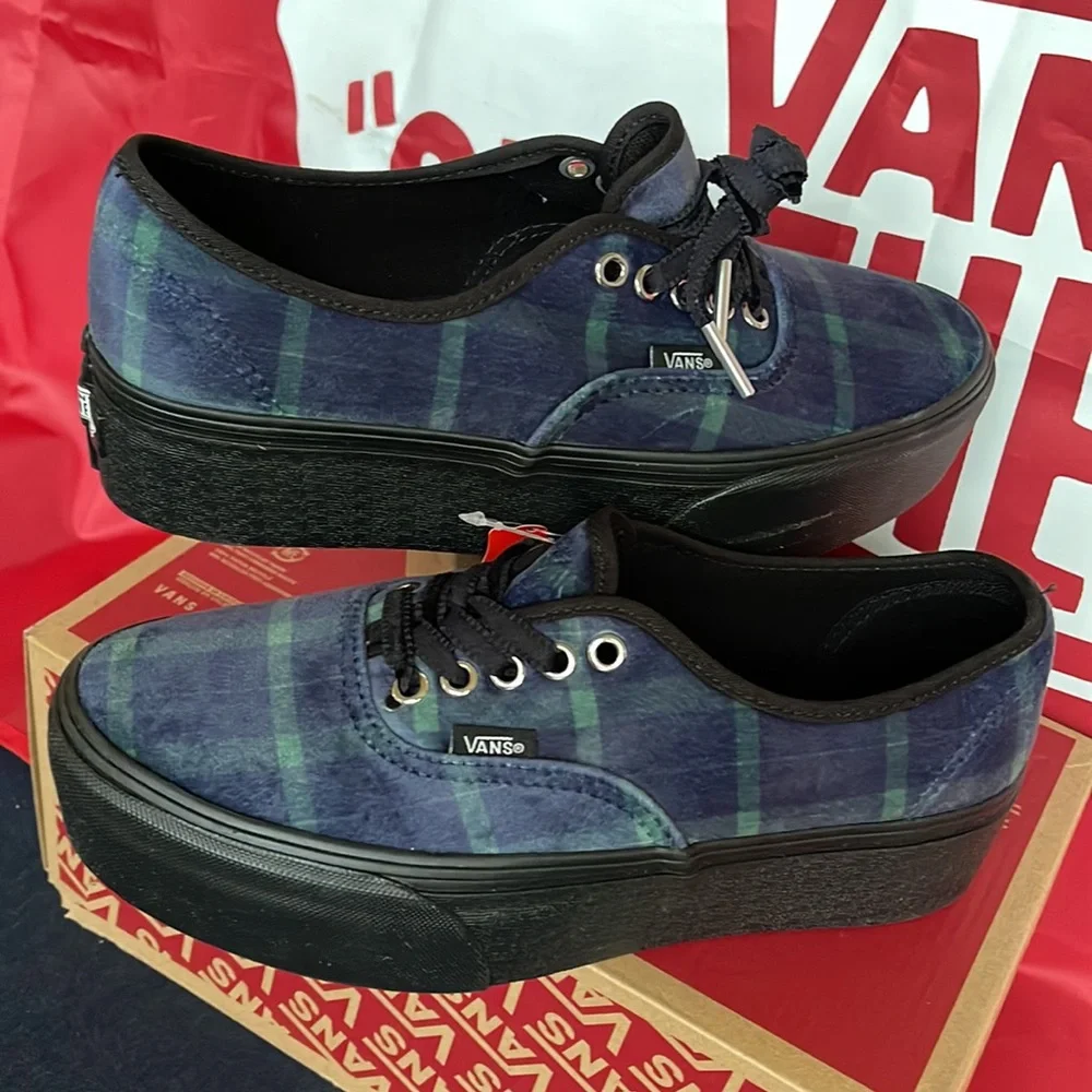 Vans Authentic Stacked Velvet Plaid Green/Black VNOA5KXX203 WMNS Platforms